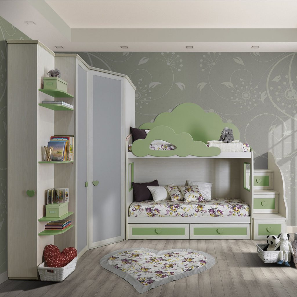 Cameretta OLD Classica 2 Postazioni Letto Betulla E Gardenia