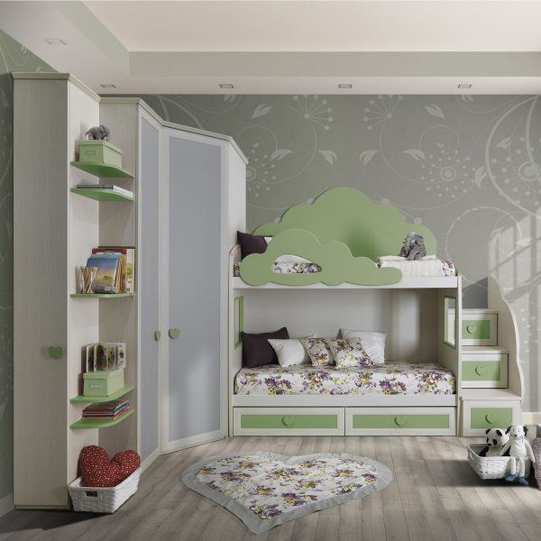 Cameretta OLD Classica 2 Postazioni Letto Betulla E Gardenia