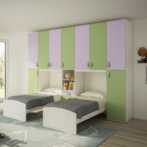 Cameretta Doppio Ponte -  Doppio Letto Singolo Betulla, Malva E Salvia