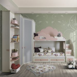 Cameretta OLD Classica 2 Postazioni Letto Betulla e Rosa Antico