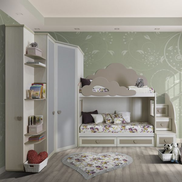 Cameretta OLD Classica 2 Postazioni Letto Betulla e Tortora