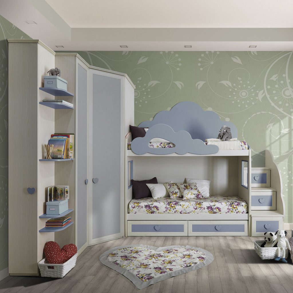 Cameretta OLD Classica 2 Postazioni Letto Betulla E Sky