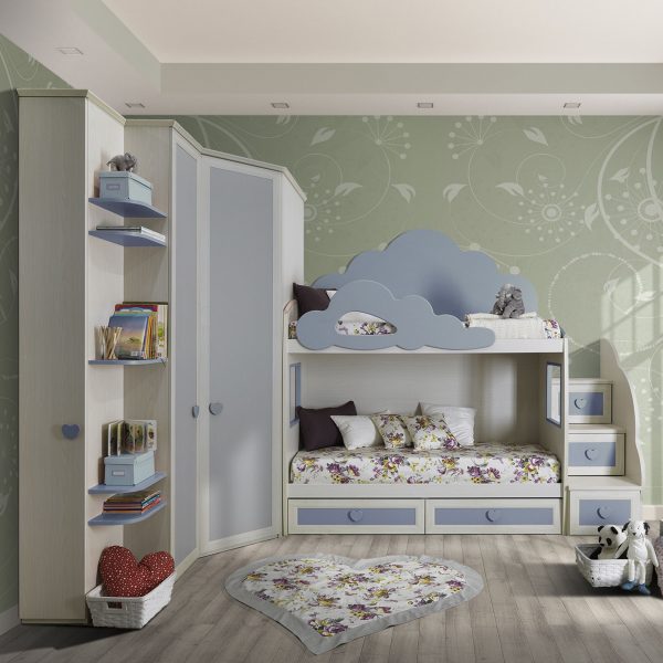 Cameretta OLD Classica 2 Postazioni Letto Betulla E Sky