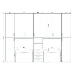 Cameretta Doppio Ponte - Doppio Letto Singolo Faggio, Avio E Bianco