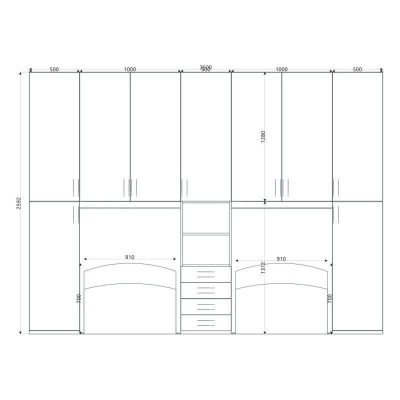 Cameretta Doppio Ponte - Doppio Letto Singolo Faggio, Avio E Bianco