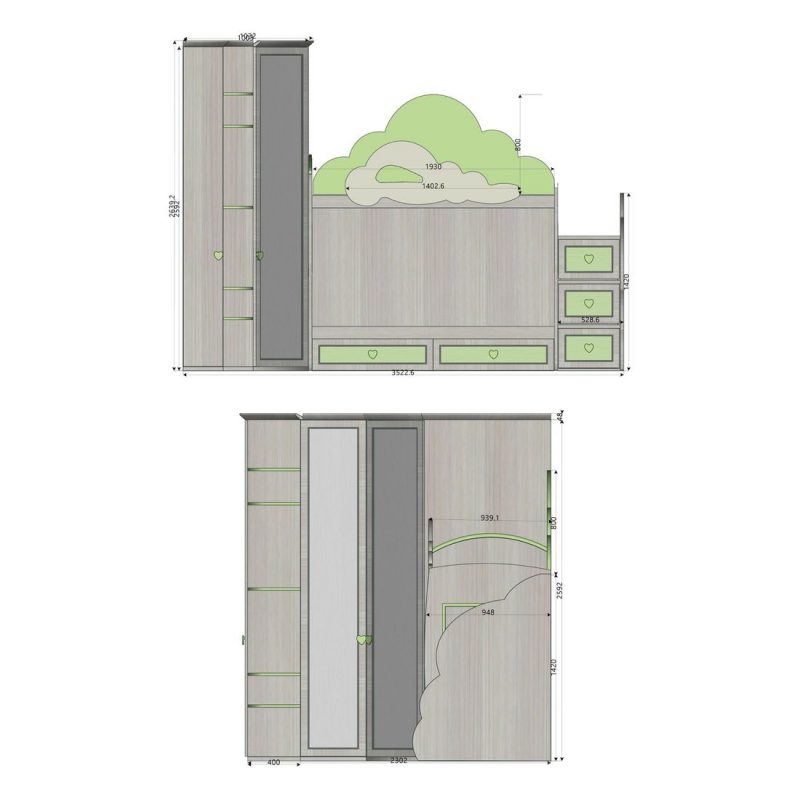 Cameretta OLD Classica 2 Postazioni Letto Betulla E Sky