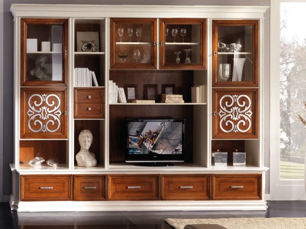 Parete soggiorno VERDI con ante intarisate