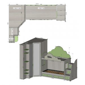 Cameretta OLD Classica 2 Postazioni Letto Betulla E Sky