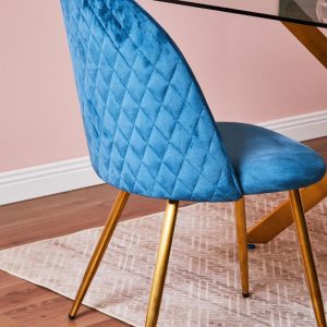 Sedia Claire in velluto blu e gambe oro