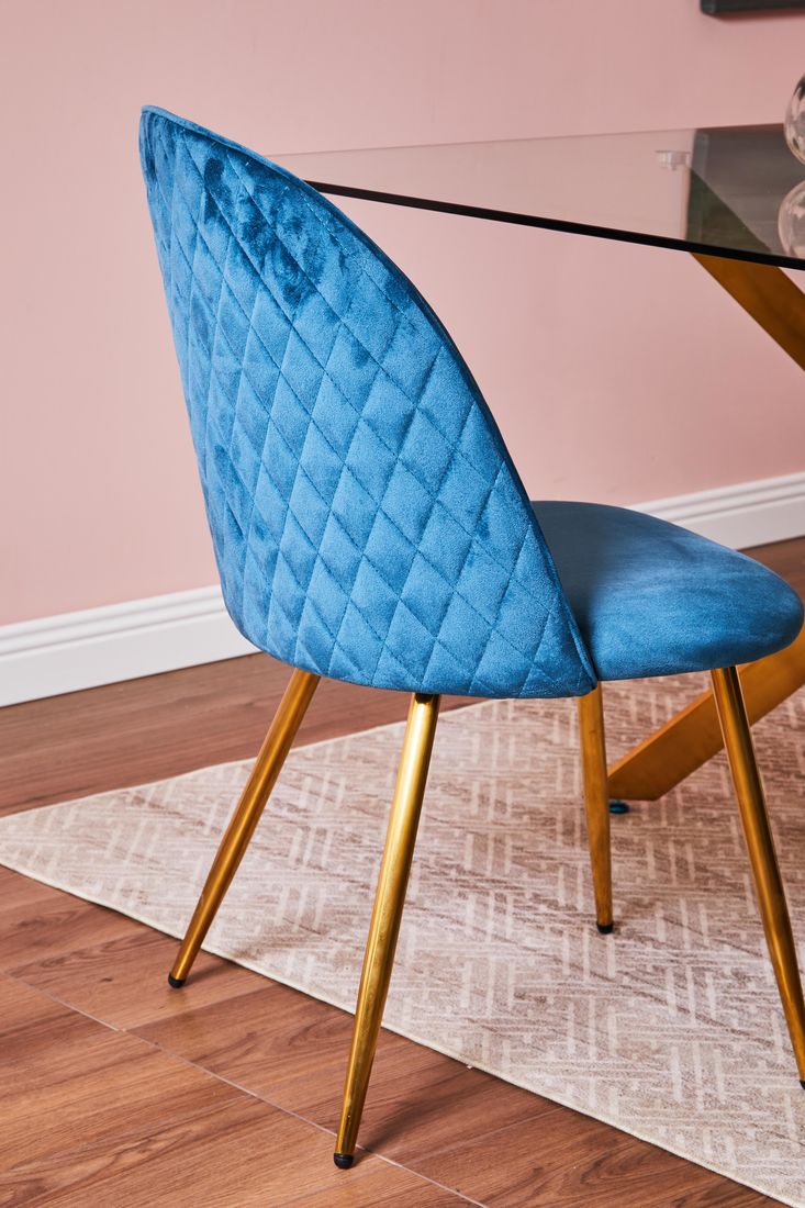 Sedia Claire in velluto blu e gambe oro
