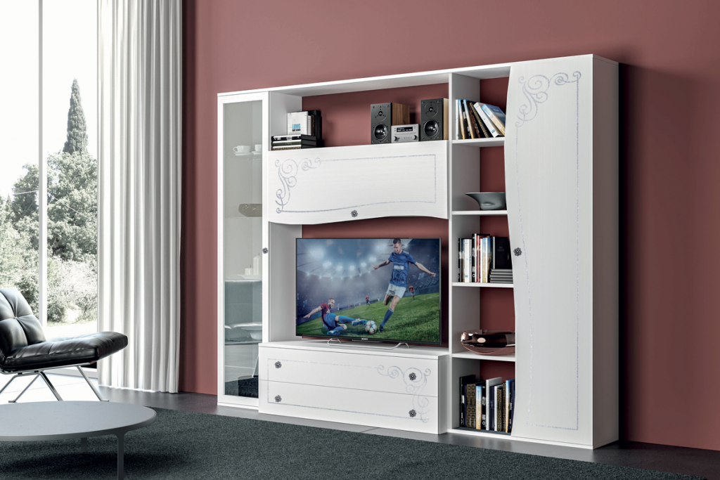 Parete soggiorno contemporanea bianca