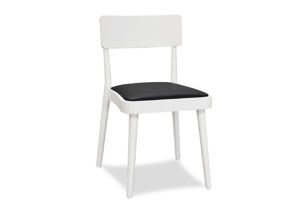 Sedia in Legno bianca con Seduta Imbottita in Ecopelle Nera
