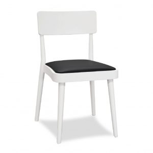 Sedia in Legno bianca con Seduta Imbottita in Ecopelle Nera