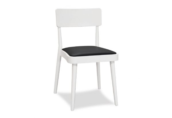Sedia in Legno bianca con Seduta Imbottita in Ecopelle Nera