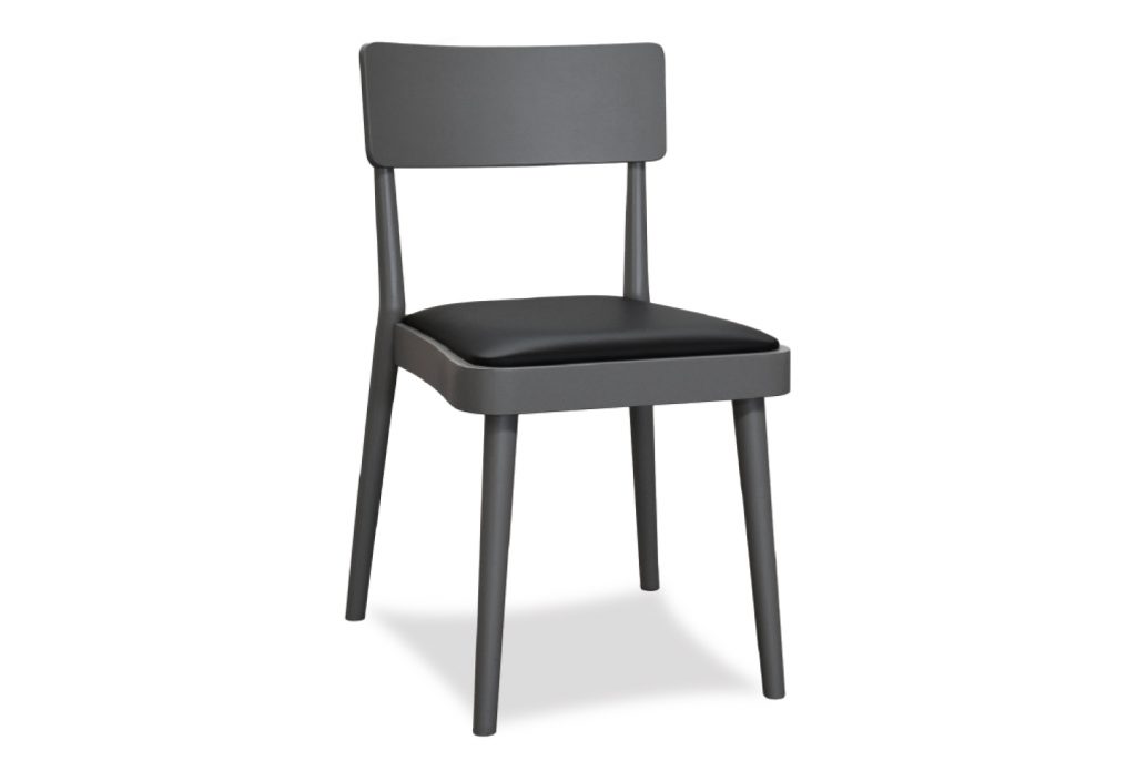 Sedia-laccagta-grigio-con-Struttura-in-Legno-Naturale-e-Seduta-in-Ecopelle-Nera Sedia in Legno laccata grigia con Seduta Imbottita in Ecopelle Nera