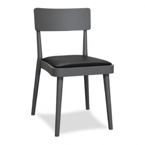Sedia-laccagta-grigio-con-Struttura-in-Legno-Naturale-e-Seduta-in-Ecopelle-Nera Sedia in Legno laccata grigia con Seduta Imbottita in Ecopelle Nera