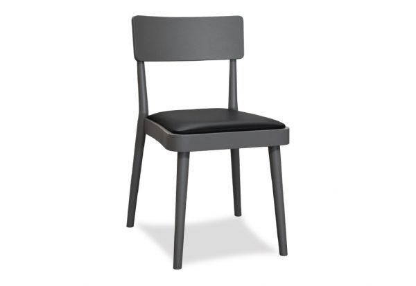 Sedia in Legno laccata grigia con Seduta Imbottita in Ecopelle Nera