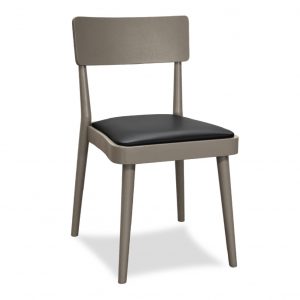 Sedia in Legno laccata tortora con Seduta Imbottita in Ecopelle Nera