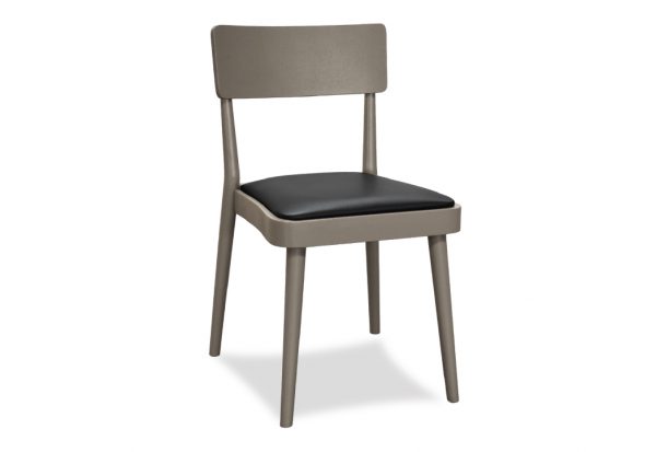 Sedia in Legno laccata tortora con Seduta Imbottita in Ecopelle Nera