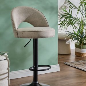 Sgabello Blake in tessuto beige  con base nera