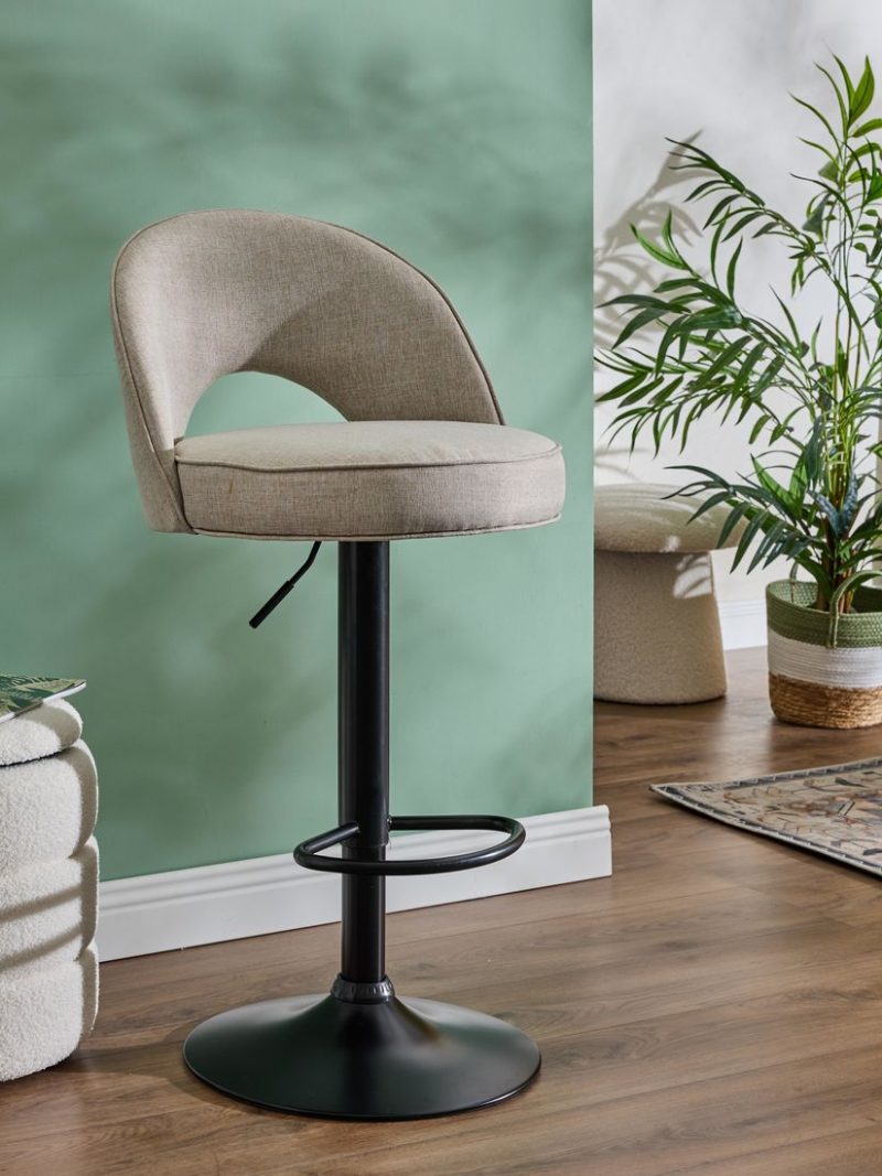 Sgabello Blake in tessuto beige  con base nera