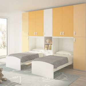 Cameretta Doppio Ponte - Doppio Letto Singolo Betulla, Mandarino E Cipria