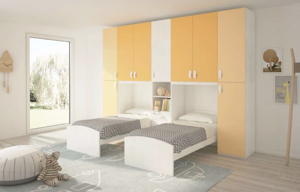 cameretta_moderna_doppio_ponte_108_dotolo_mobili Cameretta Doppio Ponte - Doppio Letto Singolo Betulla, Mandarino E Cipria