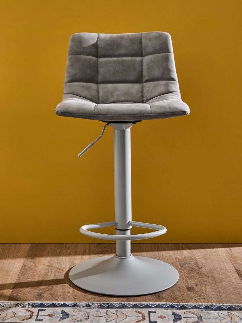 clayton_grigio Sgabello Clayton in ecopelle grigio, base grigia