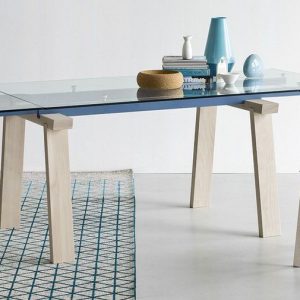 Tavolo LEVANTE alungabile in legno, metallo e vetro