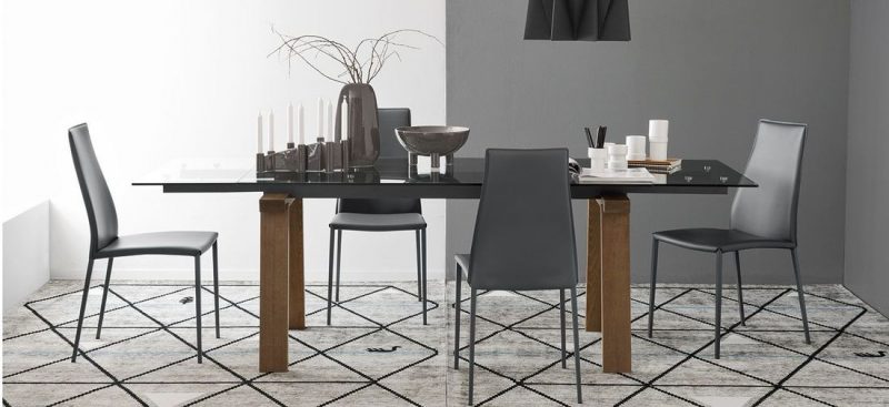 Tavolo LEVANTE alungabile in legno, metallo e vetro