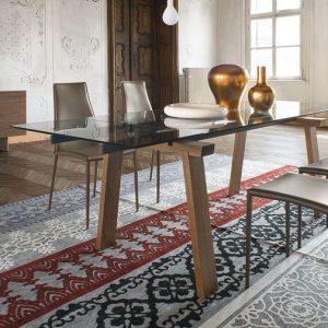 Tavolo LEVANTE alungabile in legno, metallo e vetro