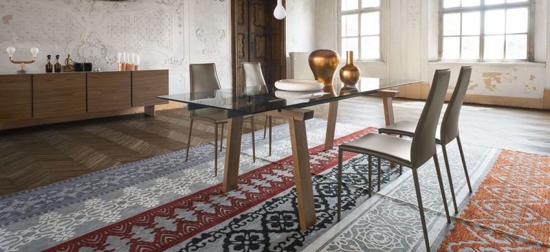 Tavolo LEVANTE alungabile in legno, metallo e vetro