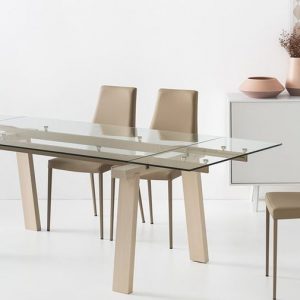 Tavolo LEVANTE alungabile in legno, metallo e vetro