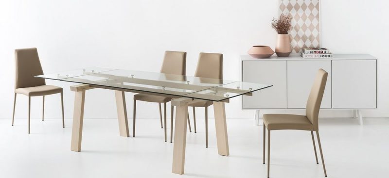 Tavolo LEVANTE alungabile in legno, metallo e vetro