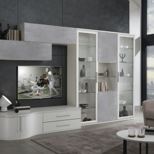 Parete soggiorno moderna Bianco e cemento