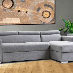 Divano letto moderno DAIANA con letto estraibile e penisola contenitore