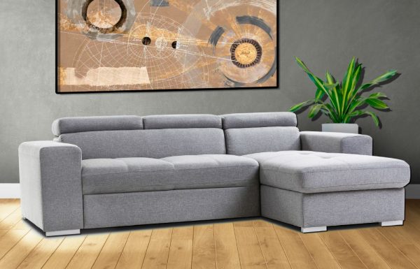 Divano letto moderno DAIANA con letto estraibile e penisola contenitore