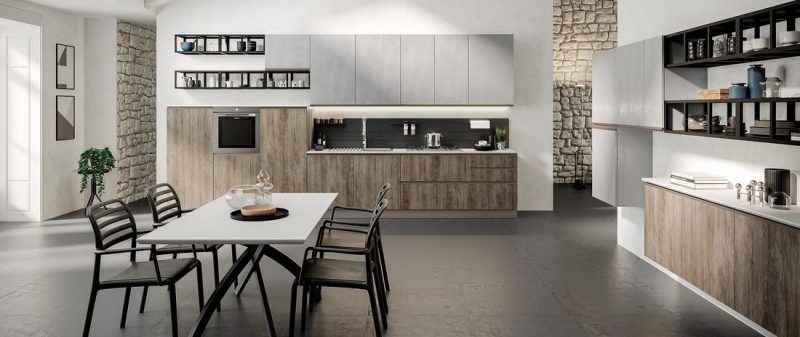 evo-cucina-maia-cemento-grigio-legno-naturale Cucina Moderna MAIA - Evo Cucine