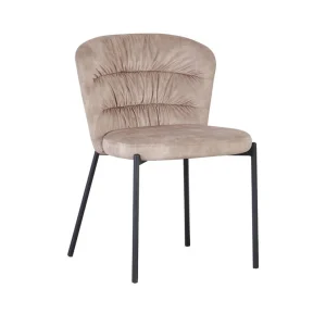 Sedia Jackie in tessuto beige con gambe nere in metallo