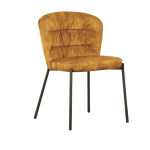 Sedia Jackie in tessuto ocra con gambe nere in metallo