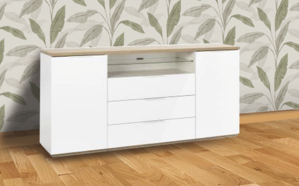 madia_2ante_3cassetti_bianco_lucido_rovere_dotolo_mobili Madia moderna 2 ante+3 cassetti + vano a giorno