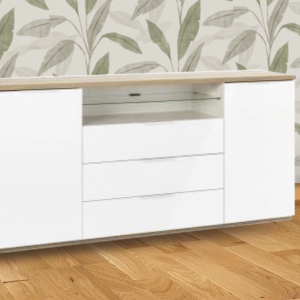 madia_2ante_3cassetti_bianco_lucido_rovere_dotolo_mobili Madia moderna 2 ante+3 cassetti + vano a giorno