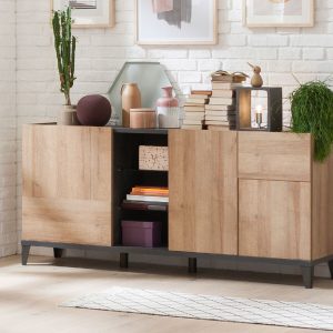 Madia alta  con tre ante e un vano con due ripiani in vetro