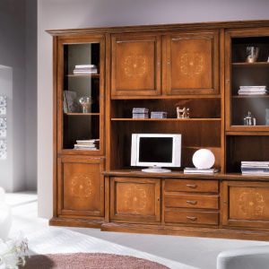 Parete  soggiorno classica con ante intarsiate