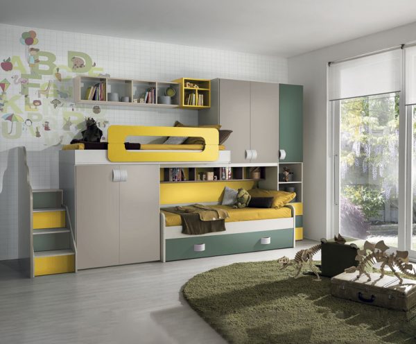 Cameretta soppalco moderna con 3 letti 100/01