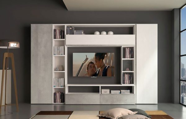 parete_soggiorno-beton Parete Soggiorno moderna Bianco Cemento