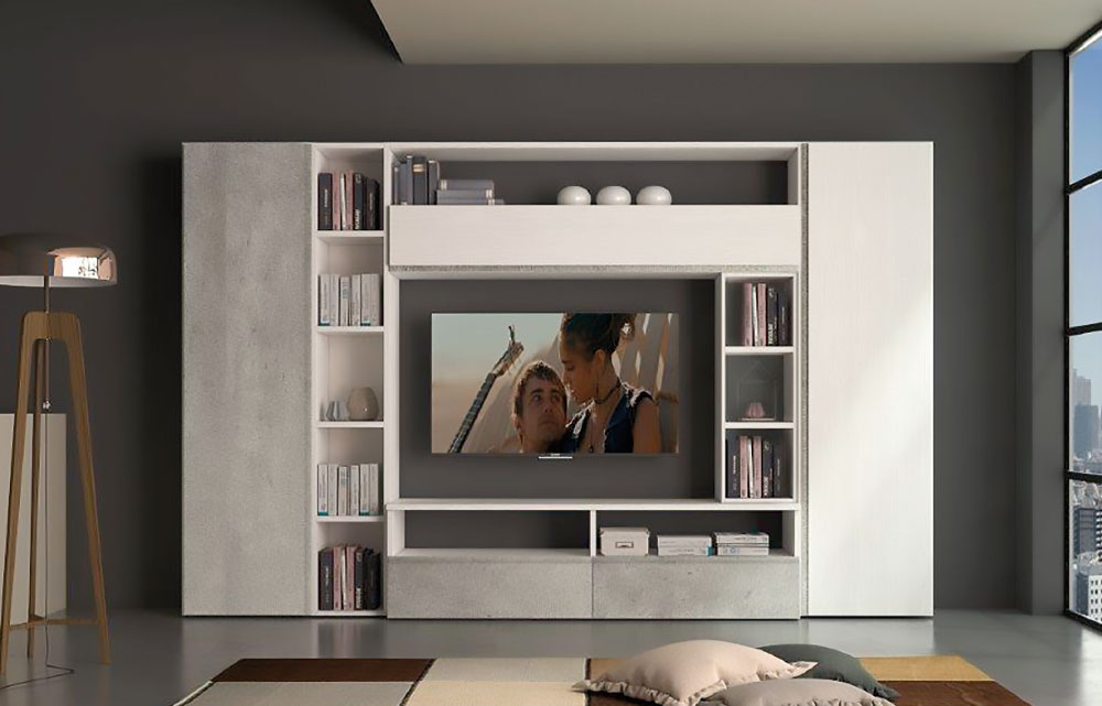 Parete Soggiorno moderna  Bianco Cemento