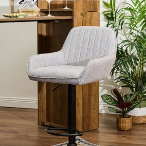 Sgabello Percy in tessuto grigio con gambe nere