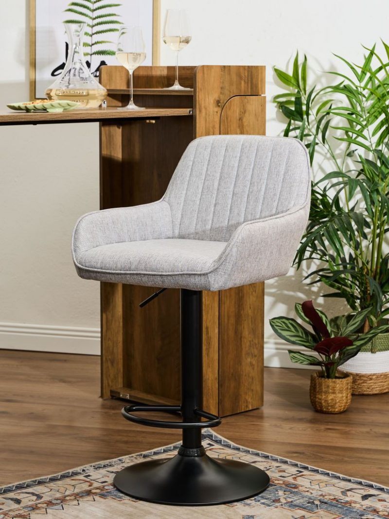 Sgabello Percy in tessuto grigio con gambe nere