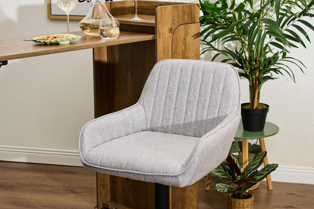 Sgabello Percy in tessuto grigio con gambe nere